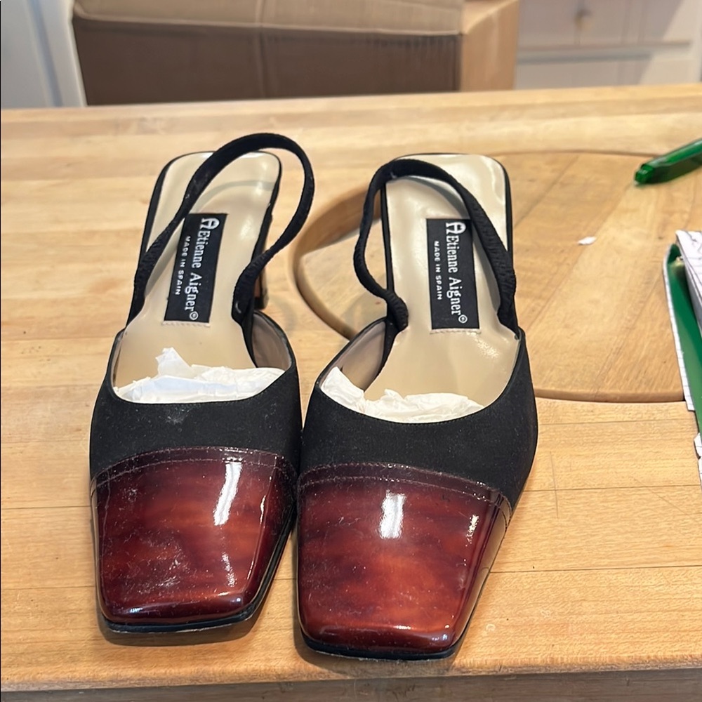 Etienne Aigner Women's Black and Brown Slingback Shoes
